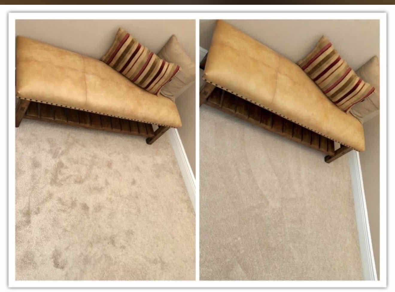 Before and after of a steam-cleaned carpet